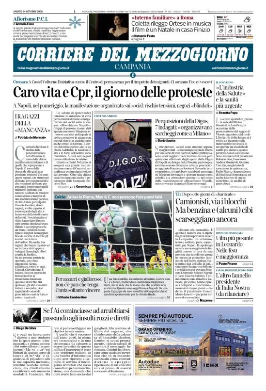 Prima-pagina-corriere del mezzogiorno-del-2026-10-24